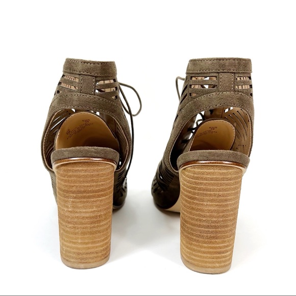 Sam Edelman Rocco Lace Up Heel Sandals Taupe Laser Cut Faux Suede Booties - Picture 7 of 10